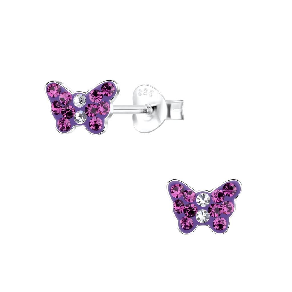 Puces d'oreilles papillon en argent cristal