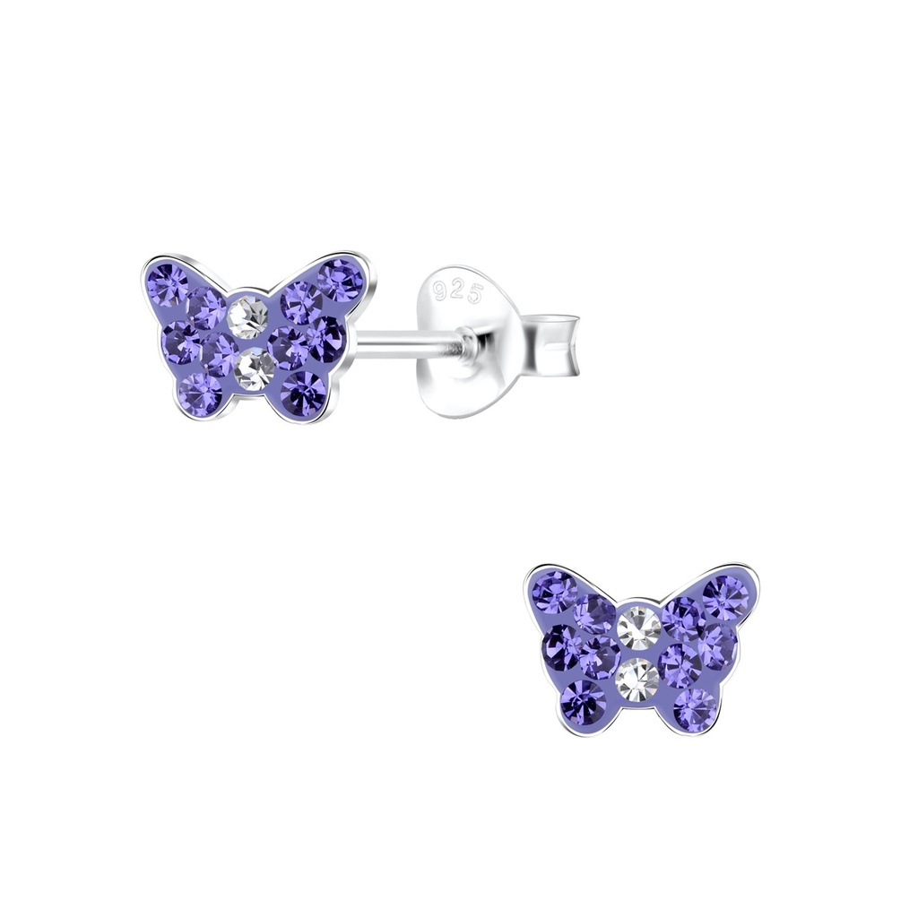 [10020350] Silver Butterfly Crystal Stud Earrings