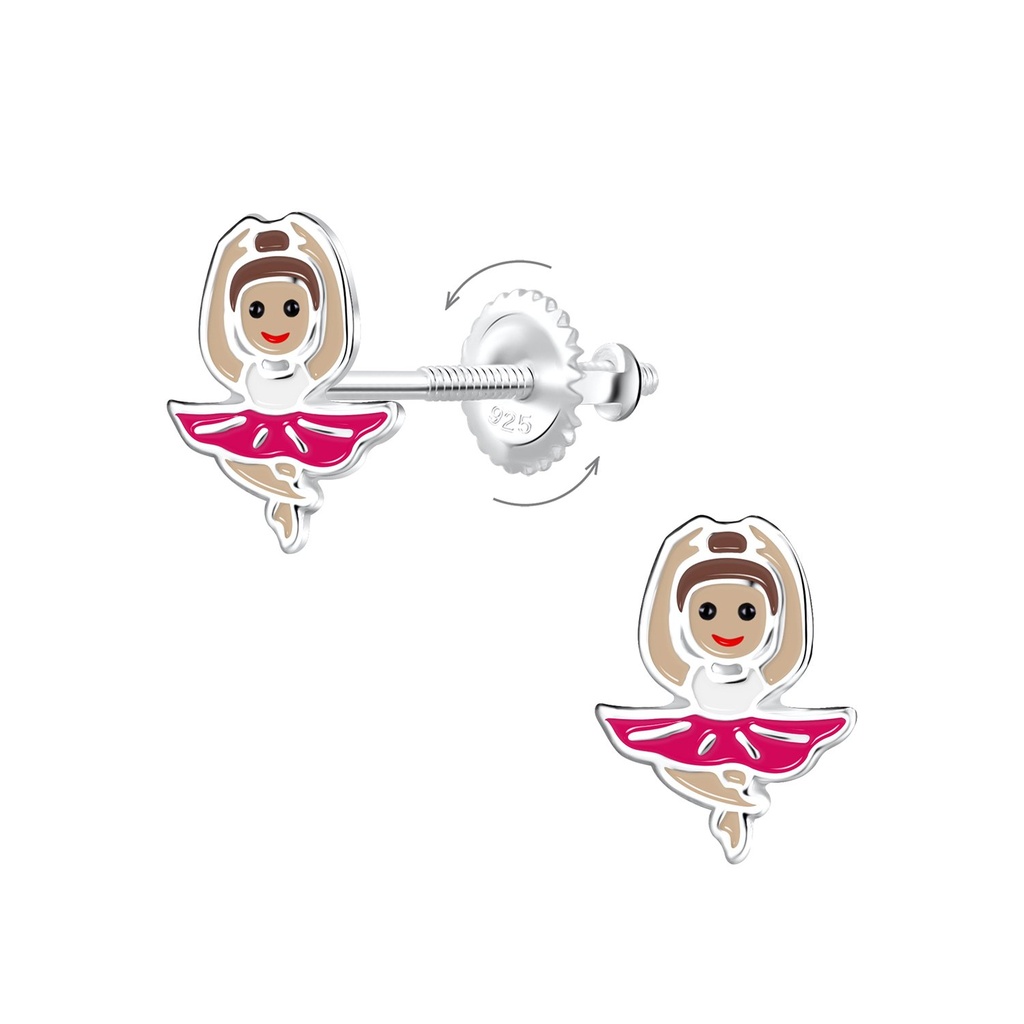 Silver Ballerina Screw Back Earrings