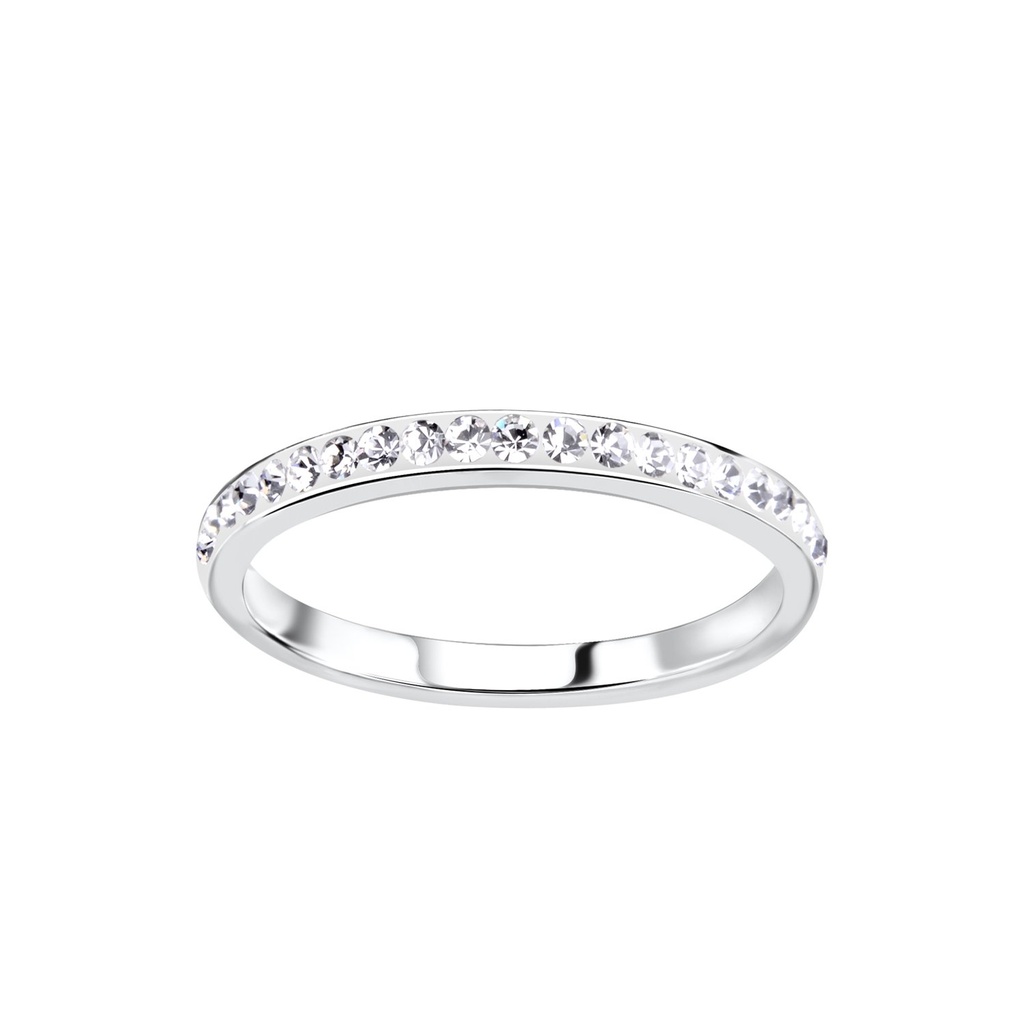[10016077] 2mm Band Silver Crystal Ring (EU 52 / US 6)