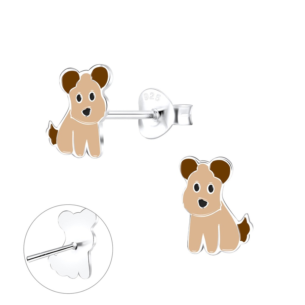 Silver Dog Stud Earrings