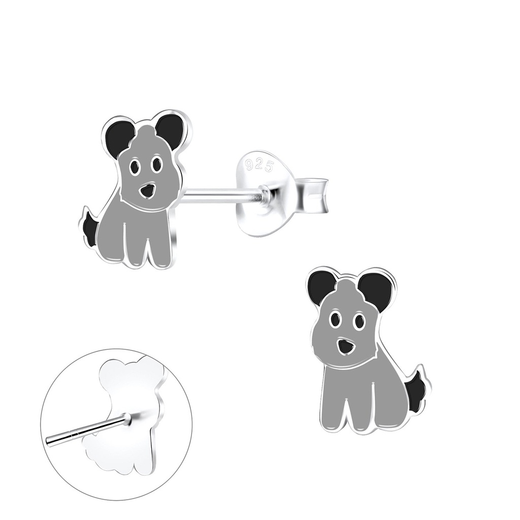 Silver Dog Stud Earrings