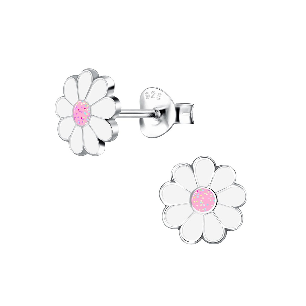 Puces d'oreilles fleur marguerite en argent