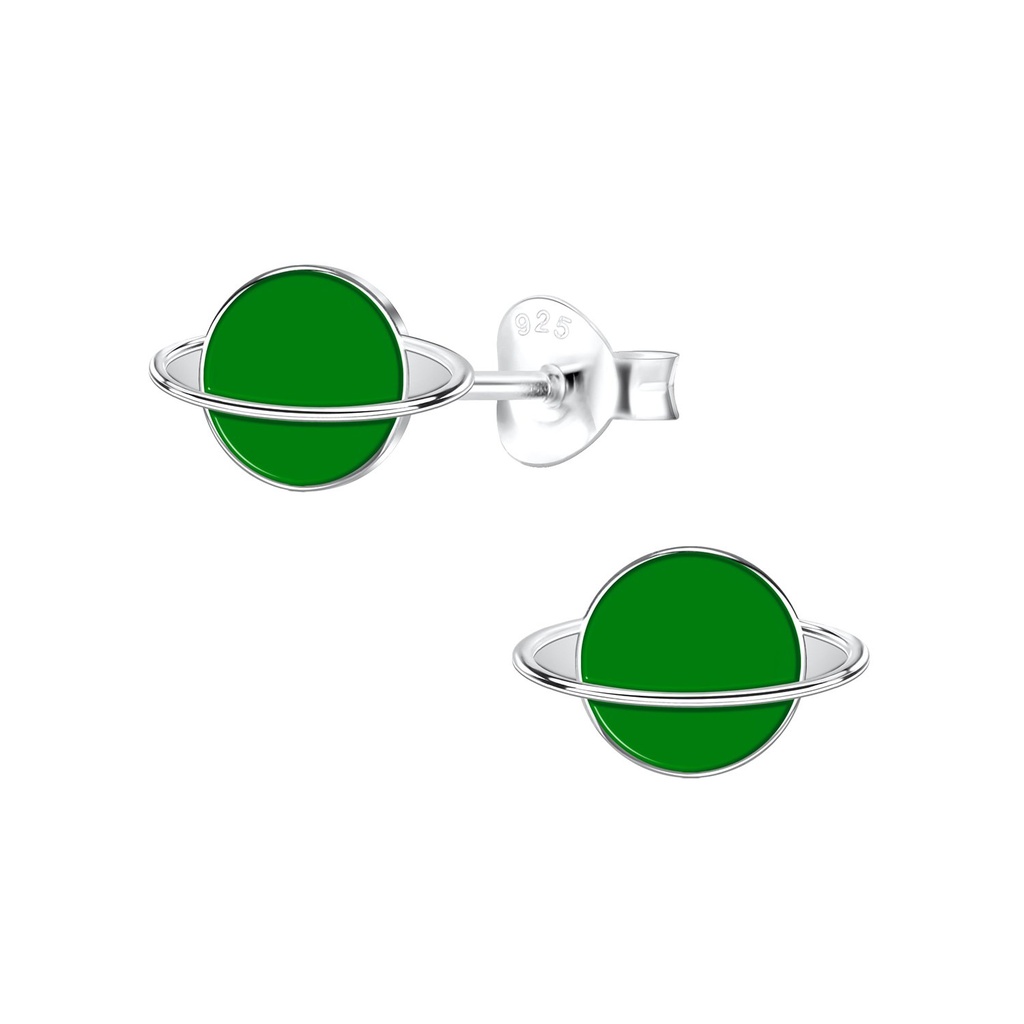 Silver Saturn Stud Earrings