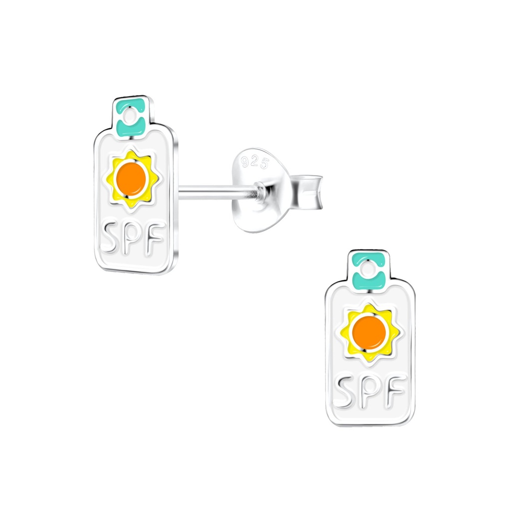 Silver Sunscreen Bottle Stud Earrings