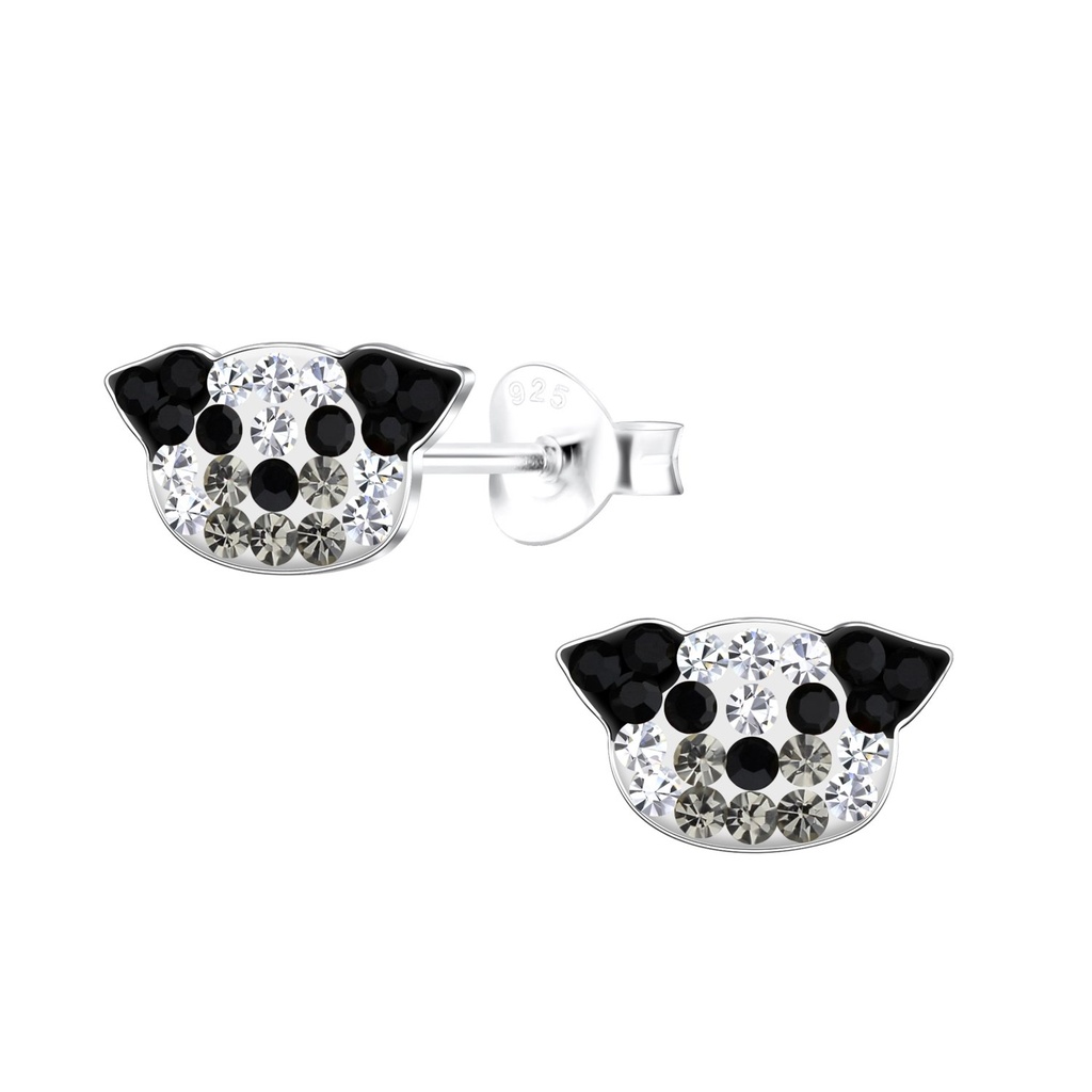 Silver Dog Crystal Stud Earrings