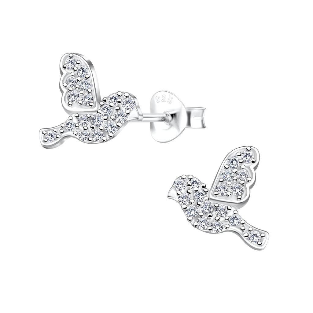 Puces d'oreilles oiseau en argent
