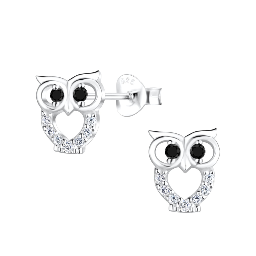 [10022983] Silver Owl Stud Earrings
