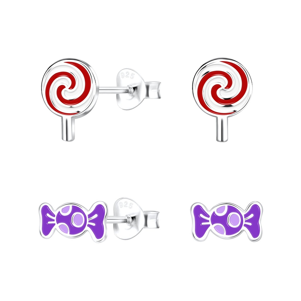 [10022263] Silver Candy Stud Earrings Set