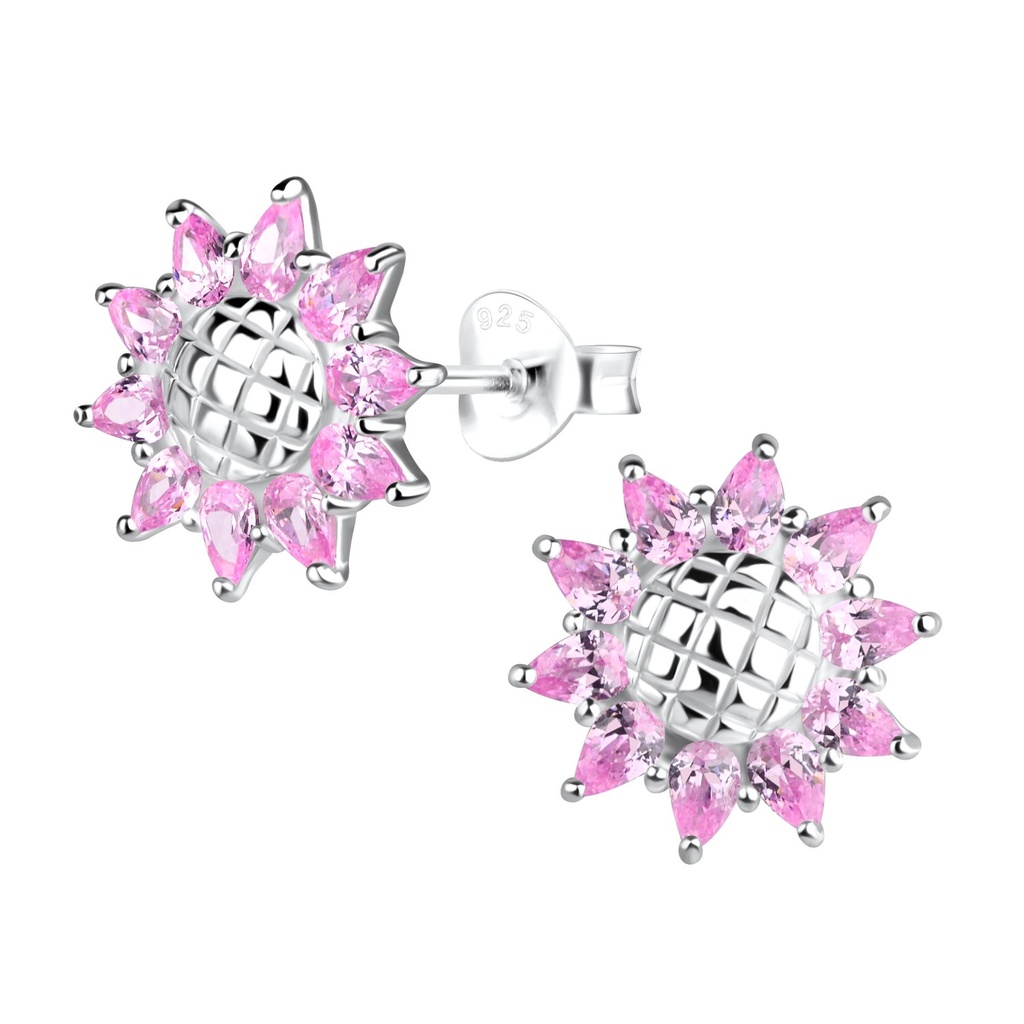 Silver Sunflower Stud Earrings 