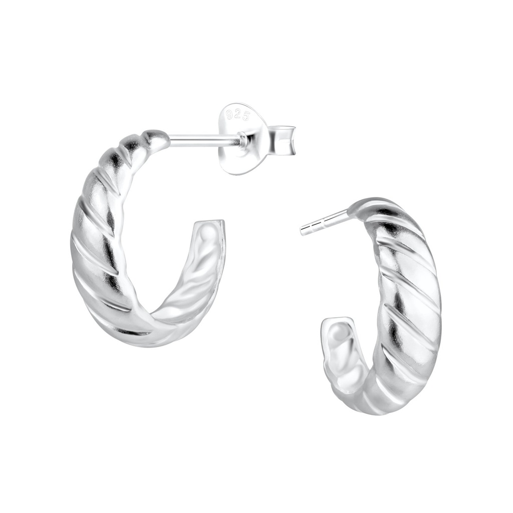 Puces d'oreilles demi-créole torsadées en argent