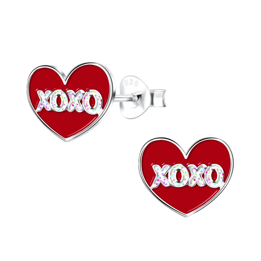 Puces d'oreilles cœur XOXO en argent