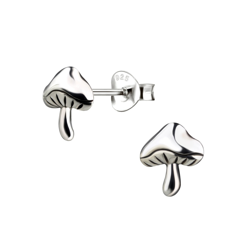 Silver Mushroom Stud Earrings