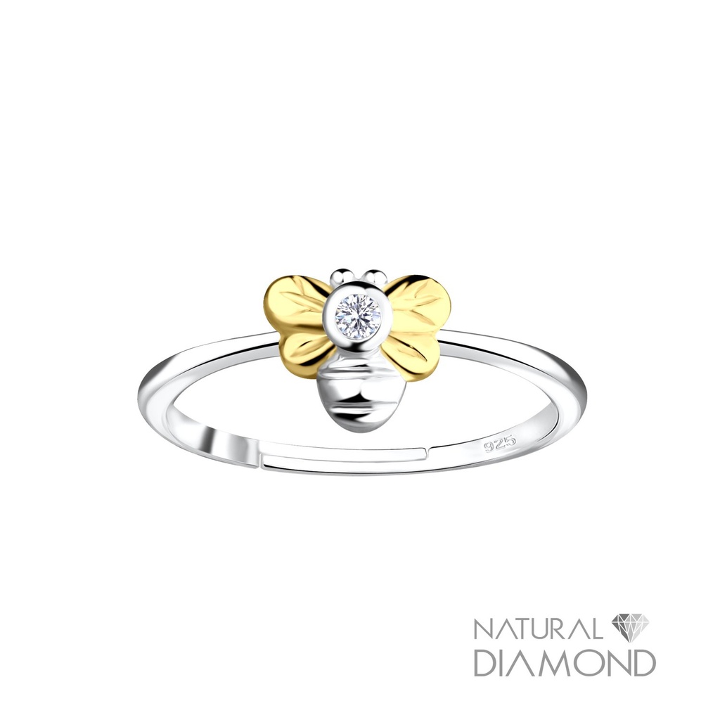 [10022632] Bague réglable abeille en argent avec diamant naturel