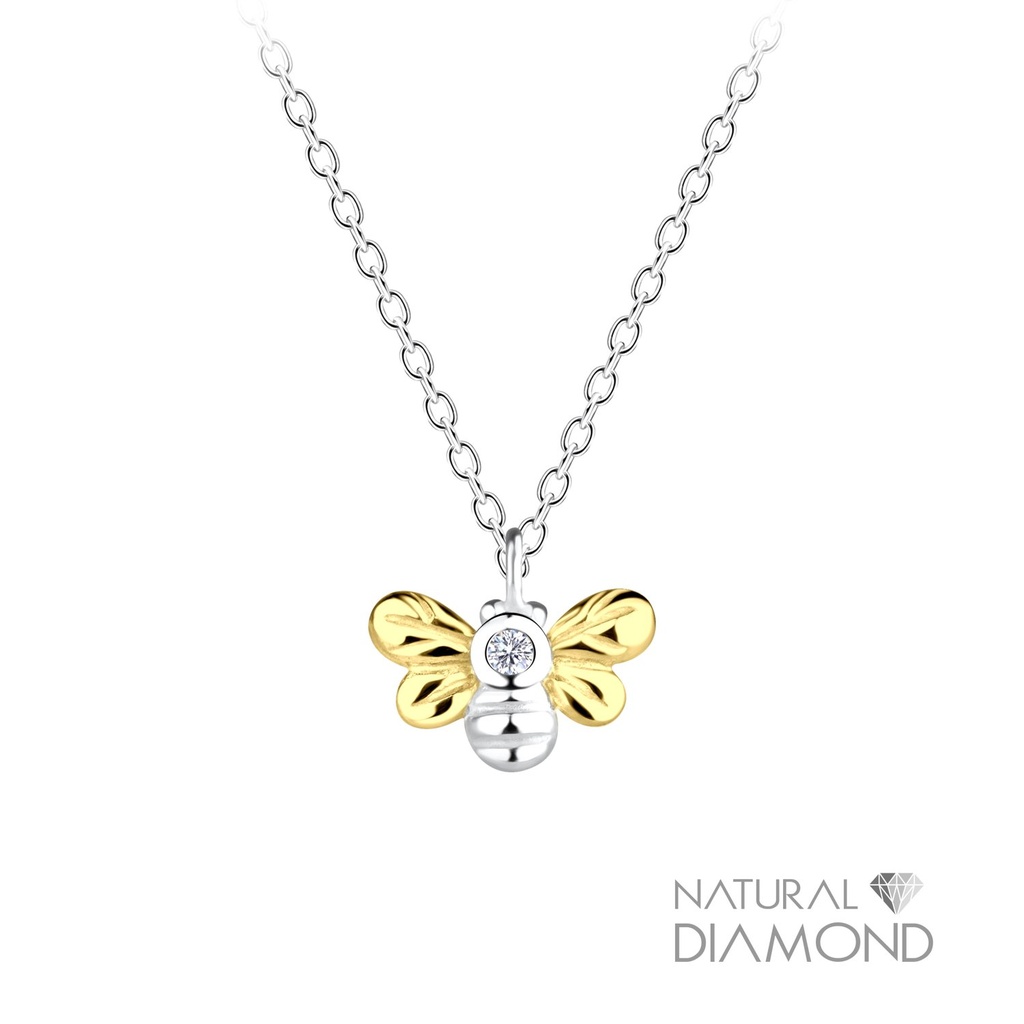 [10020981] Silver Bee Necklace With Natural Diamond