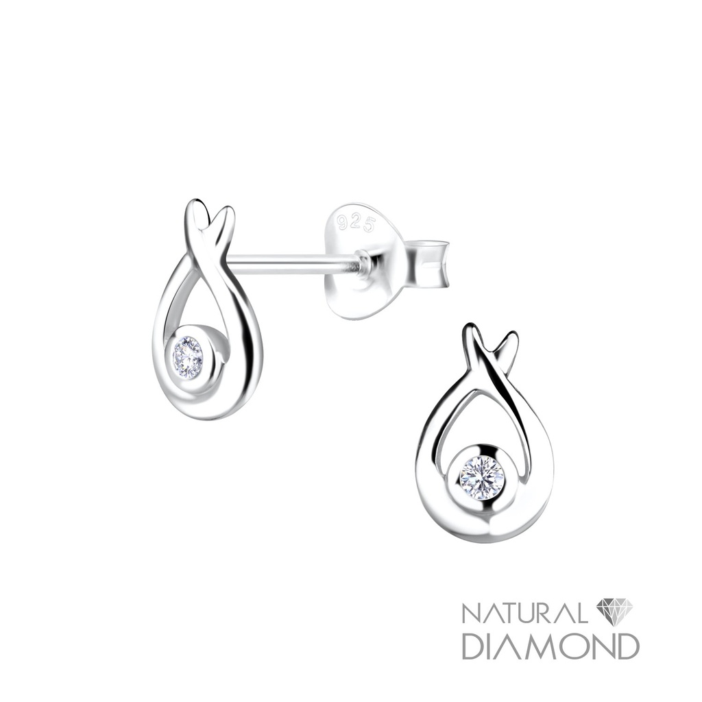 [10022623] Silver Tear Drop Stud Earrings With Natural Diamond