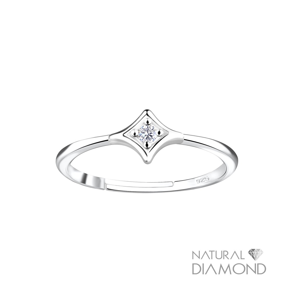 [10022624] Bague réglable en forme de diamant en argent avec diamant naturel