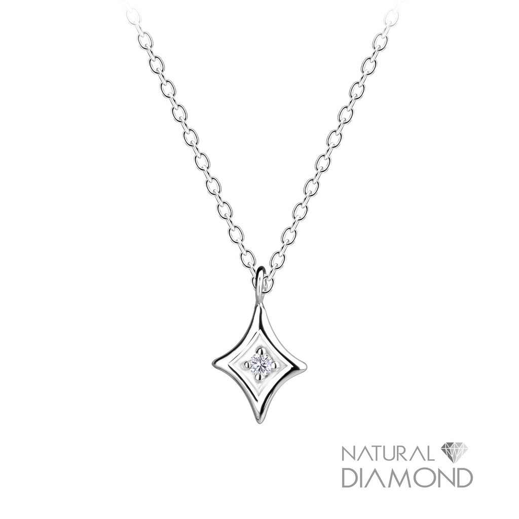 [10020983] Silver Diamond Shaped Necklace With Natural Diamond