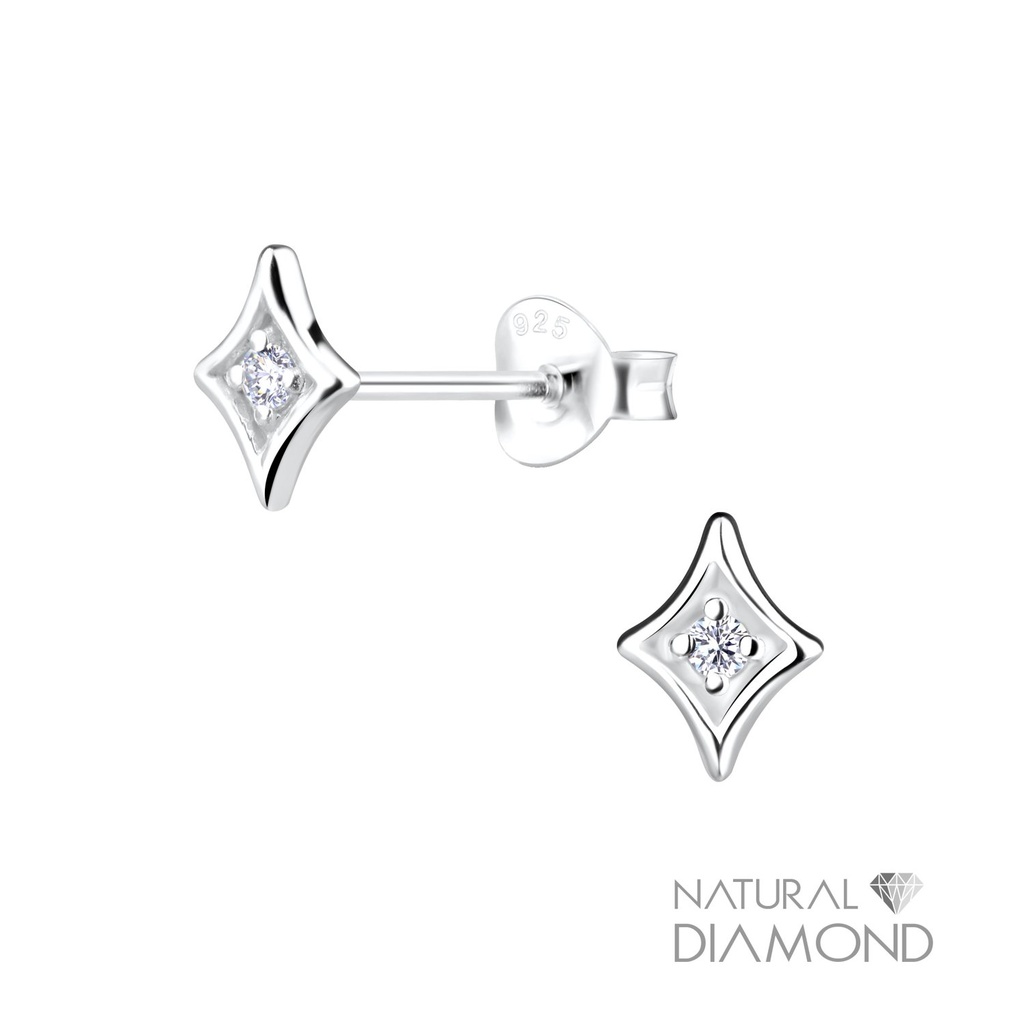 [10020051] Puces d'oreilles en forme de diamant en argent avec diamant naturel