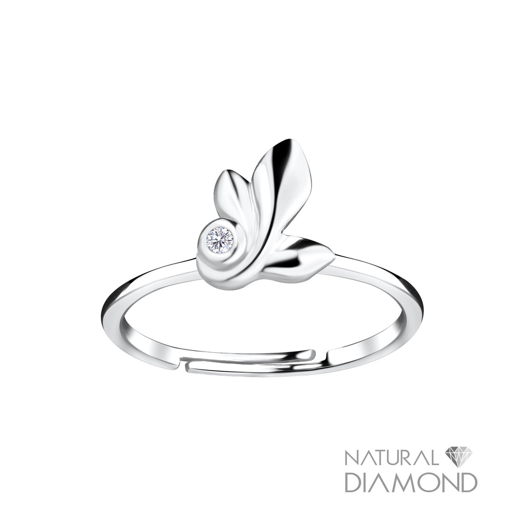 Bague réglable feuille en argent avec diamant naturel