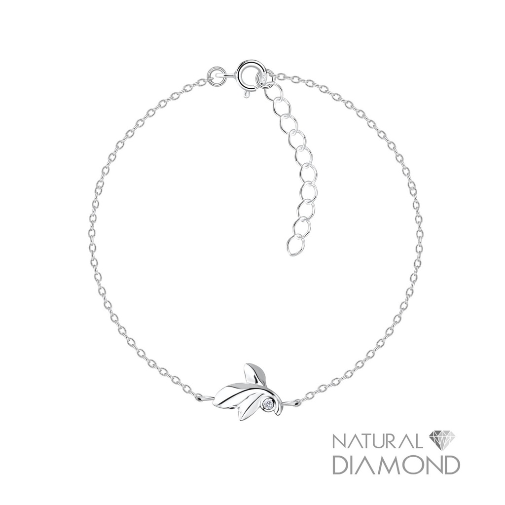 Bracelet feuille en argent avec diamant naturel