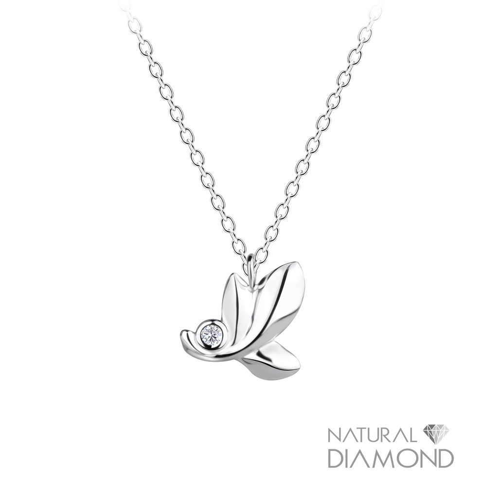 [10020984] Collier feuille en argent avec diamant naturel