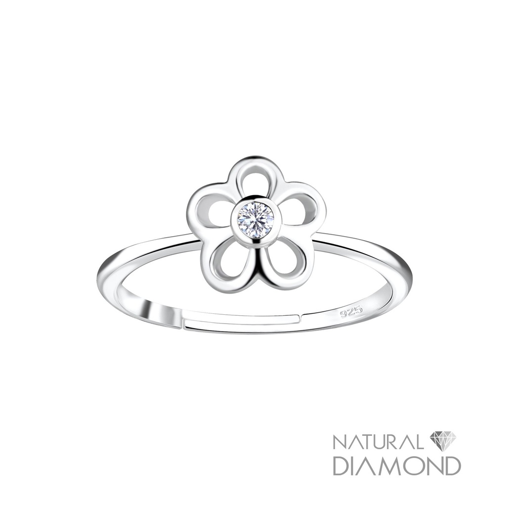 [10022628] Bague réglable fleur en argent avec diamant naturel