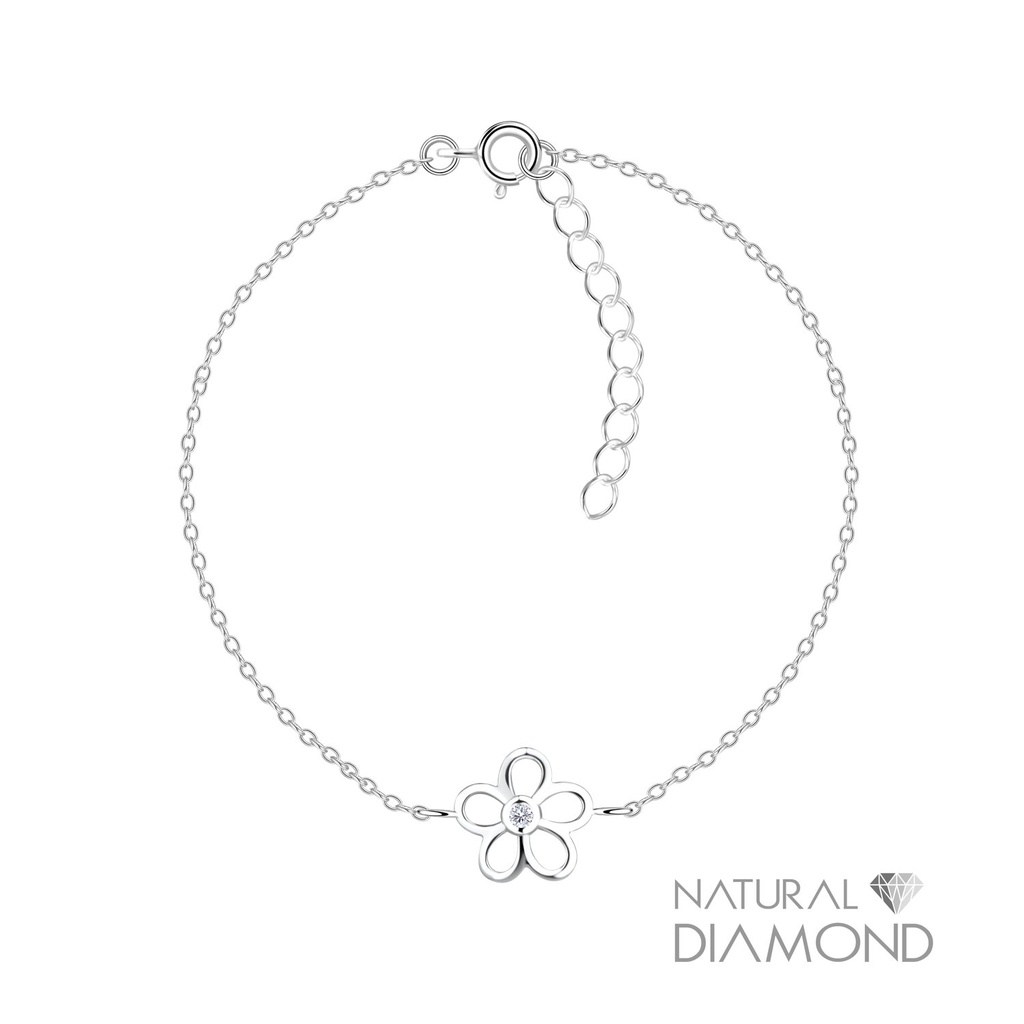 Bracelet fleur en argent avec diamant naturel