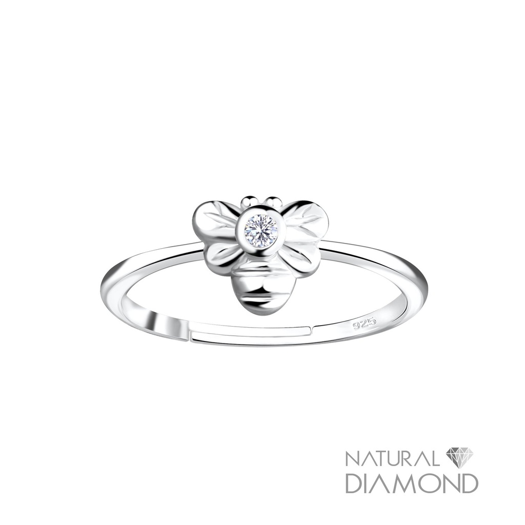 [10022631] Silver Bee Adjustable Ring With Natural Diamond