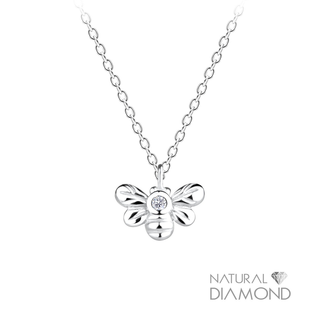 [10022634] Silver Bee Necklace With Natural Diamond