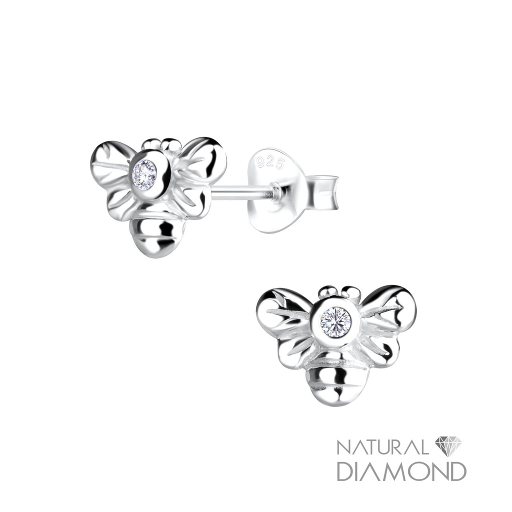 [10022617] Puces d'oreilles abeille en argent avec diamant naturel