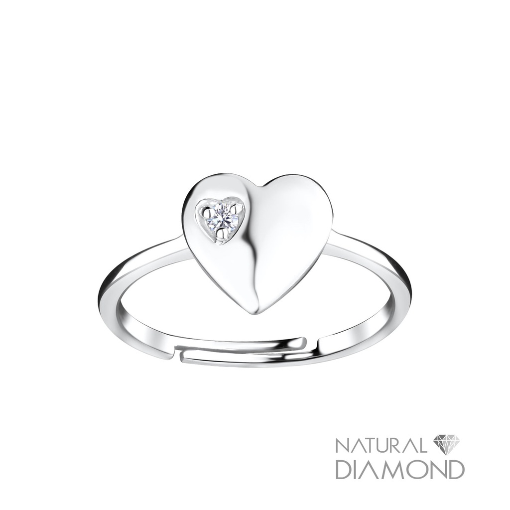 [10022615] Bague réglable cœur en argent avec diamant naturel