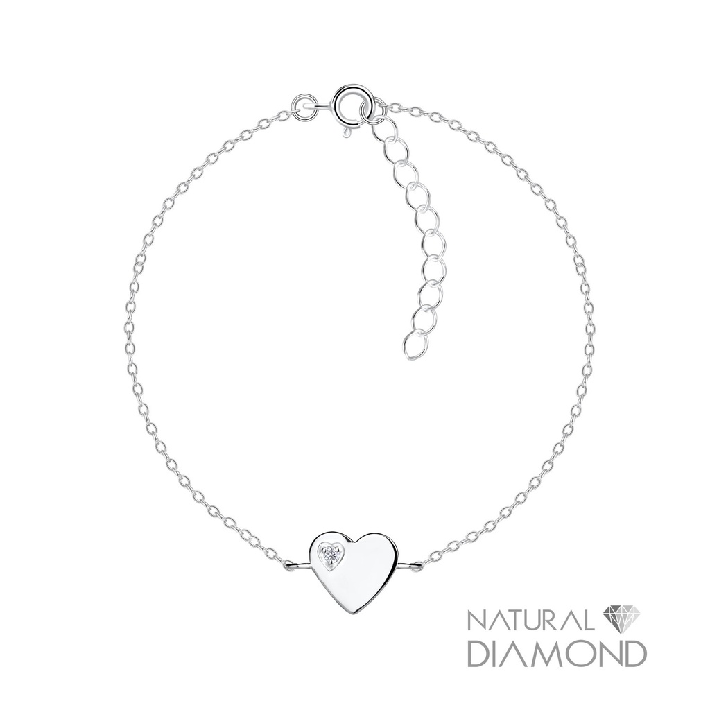 [10022614] Silver Heart Bracelet With Natural Diamond