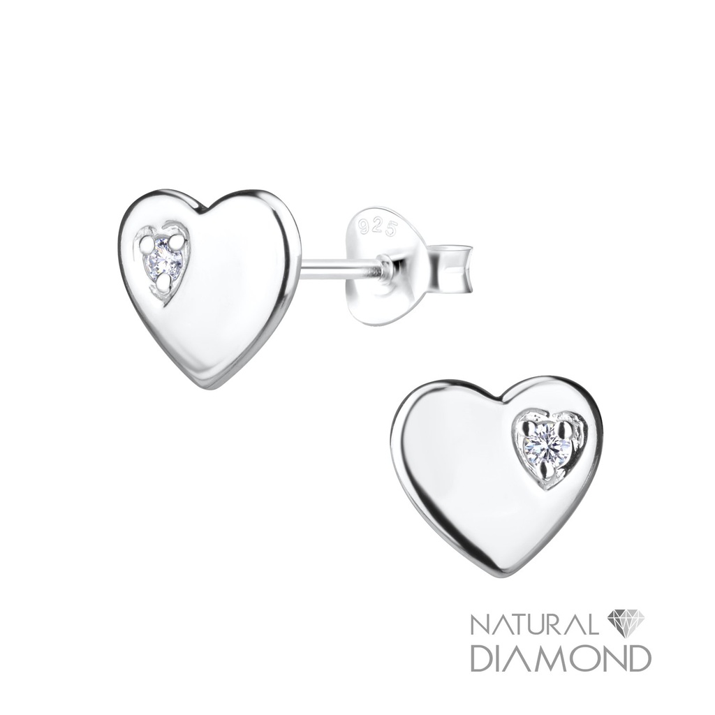 [10020053] Silver Heart Stud Earrings With Natural Diamond