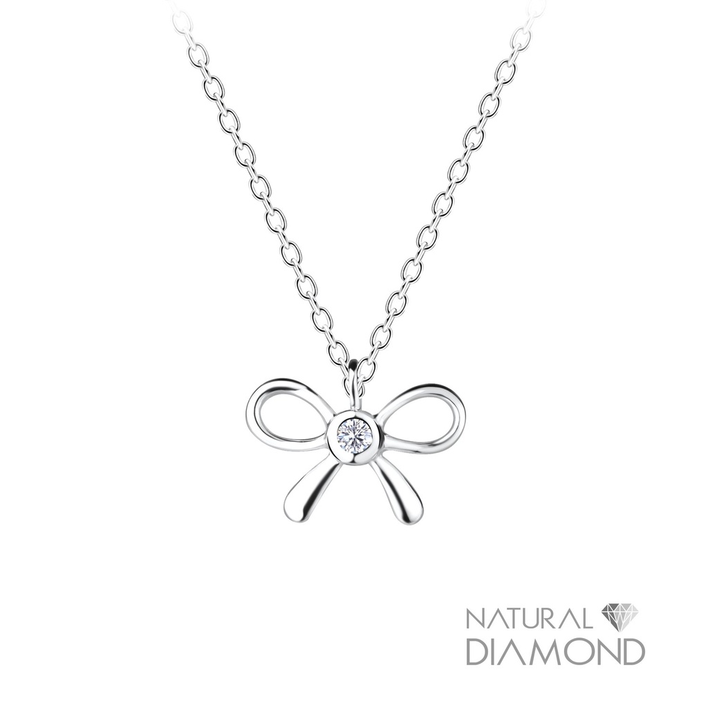 [10020988] Silver Bow Necklace With Natural Diamond