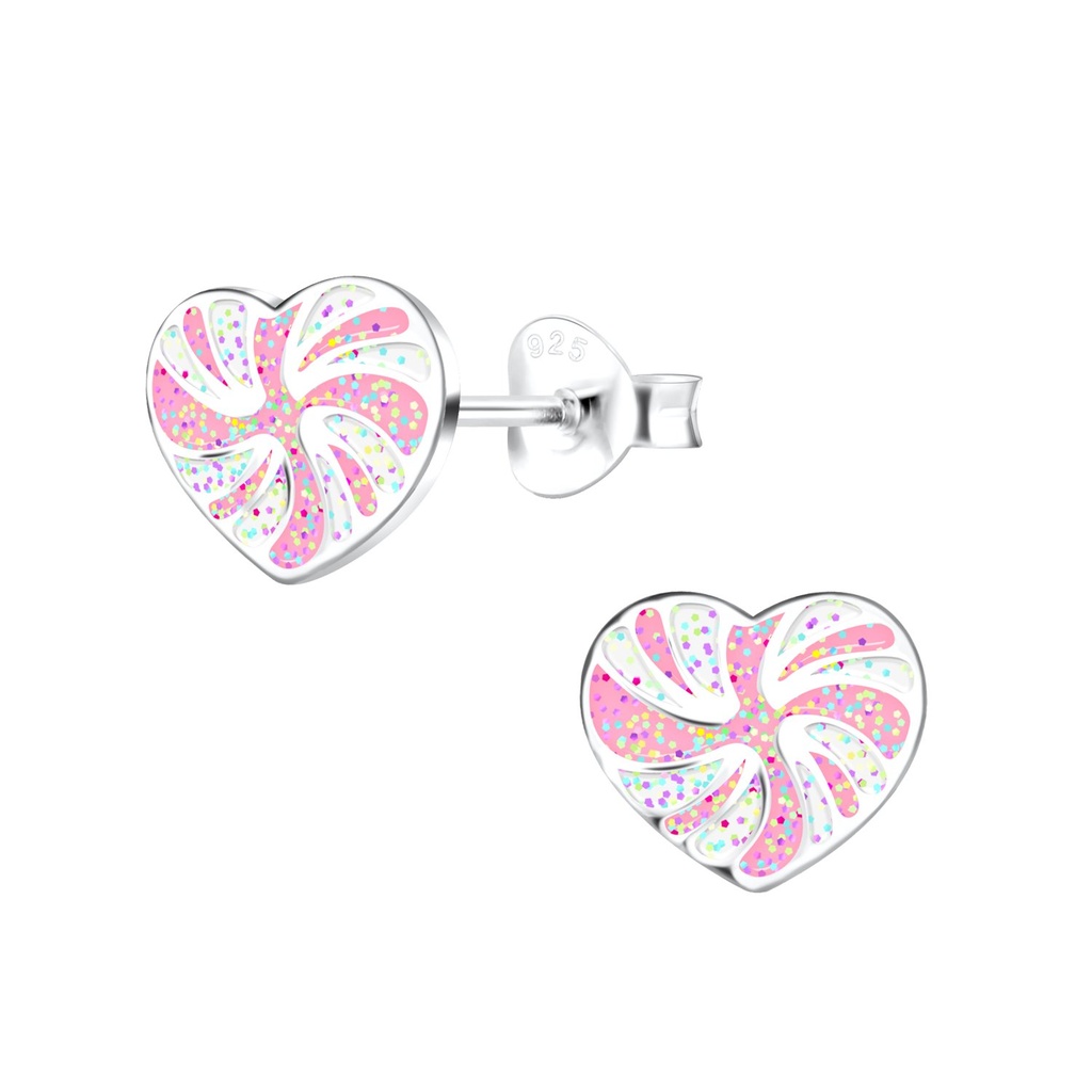 Silver Spiral Heart Stud Earrings