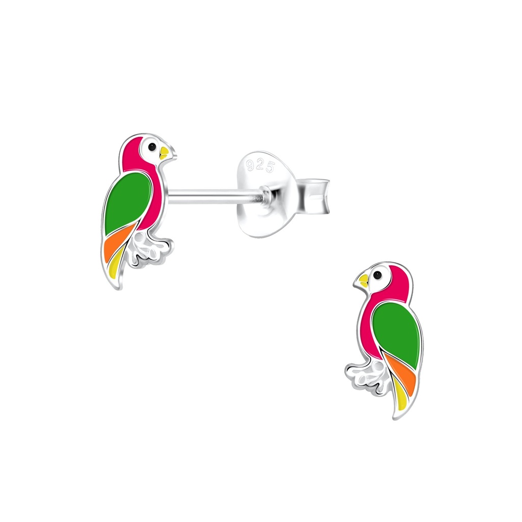 Silver Parrot Stud Earrings
