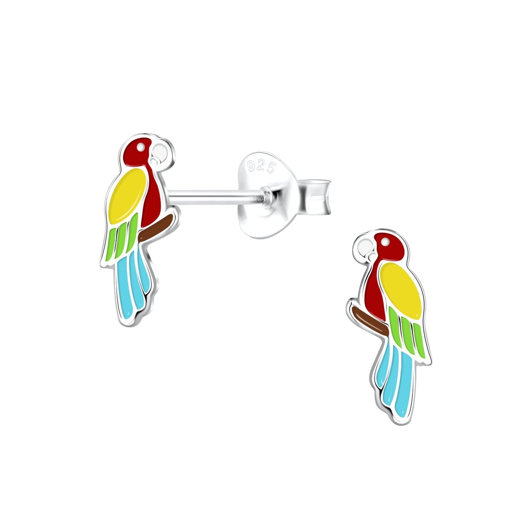 Silver Parrot Stud Earrings