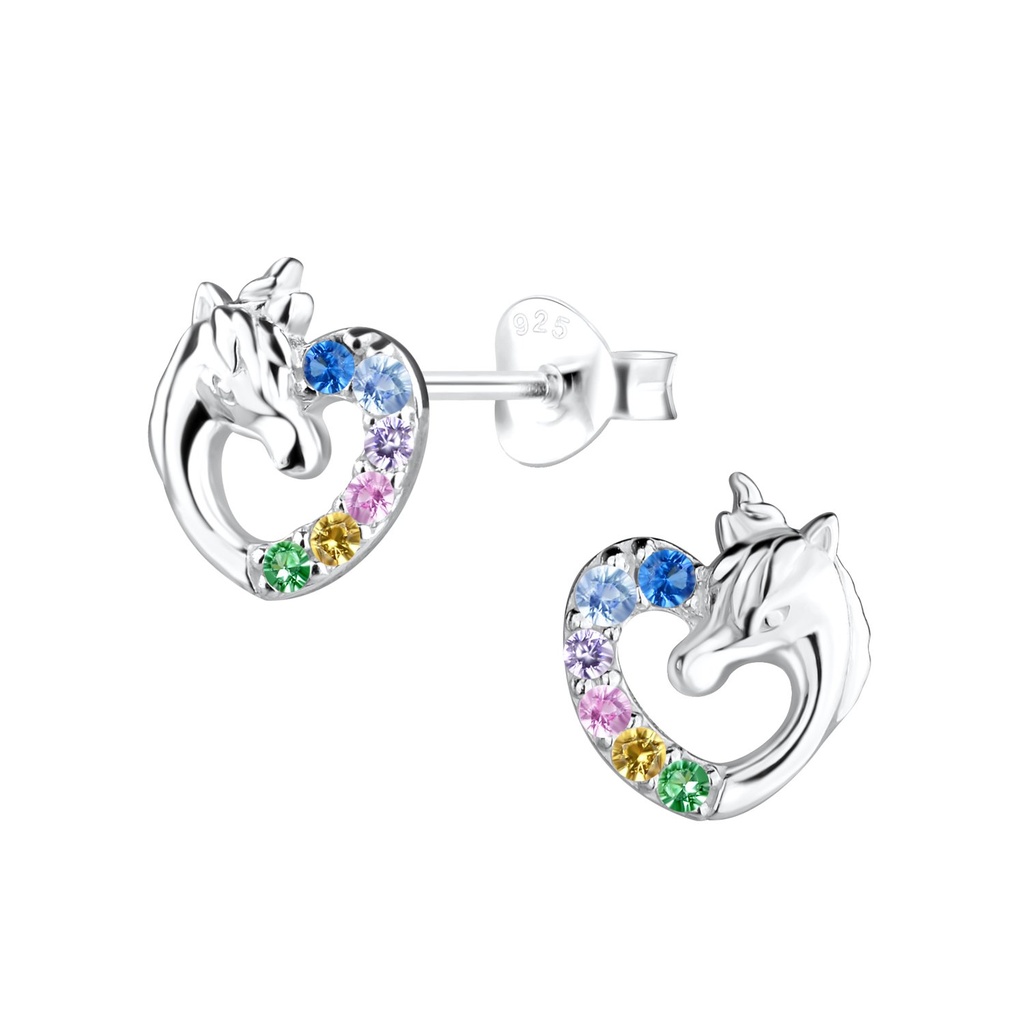 [10021914] Silver Heart Unicorn Stud Earrings