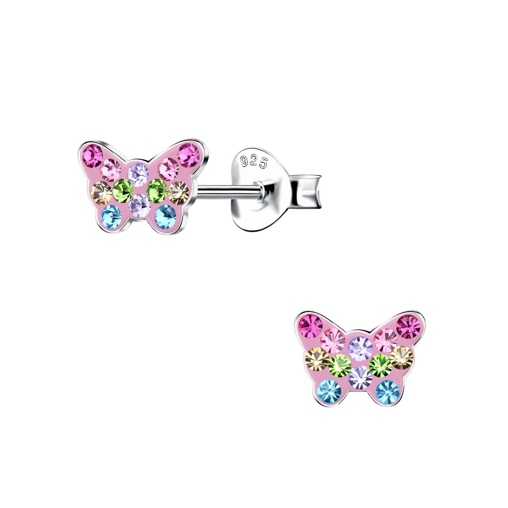 Puces d'oreilles papillon en argent cristal