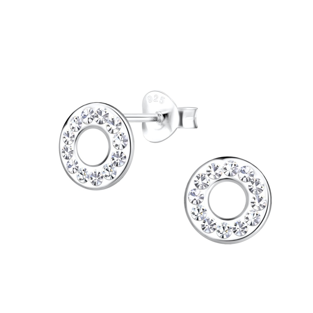 Silver Circle Crystal Stud Earrings