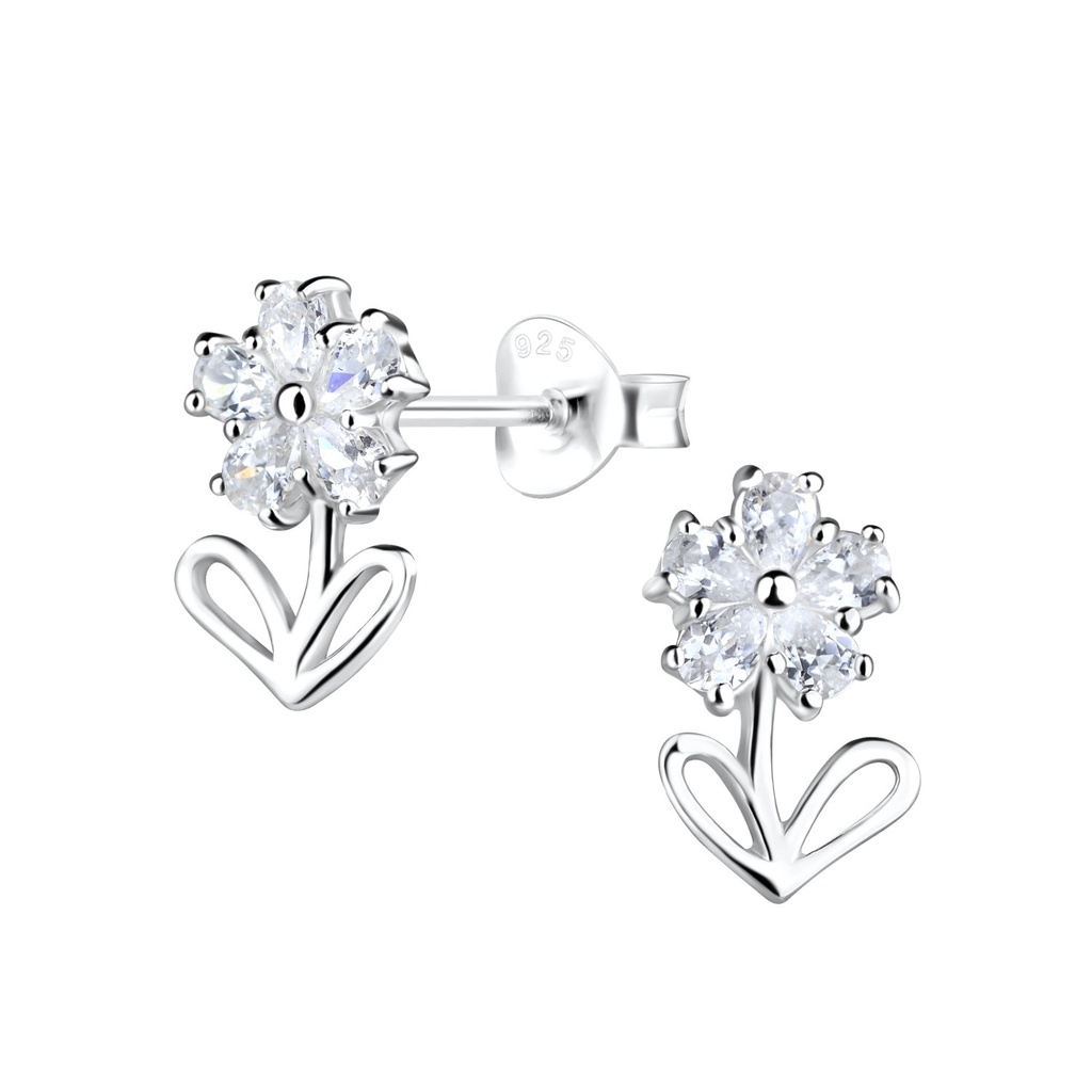 Puces d'oreilles fleur en argent
