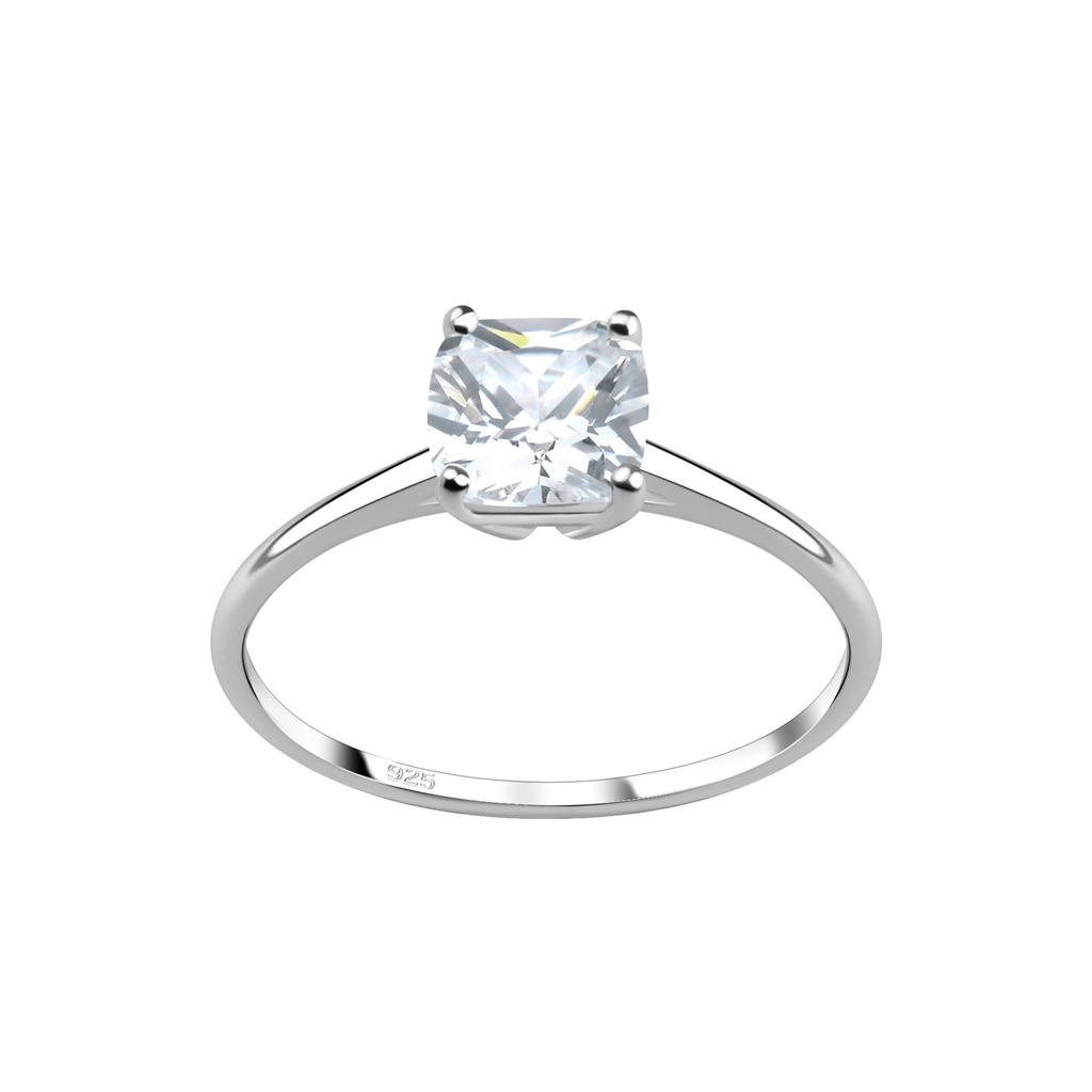 [10023107] 6mm Cushion Cubic Zirconia Silver Ring (EU 52 / US 6)