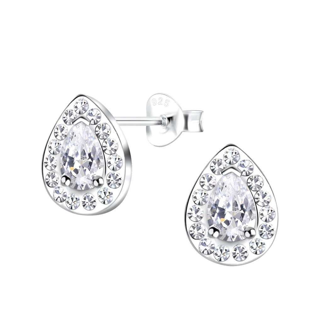 Silver Tear Drop Stud Earrings