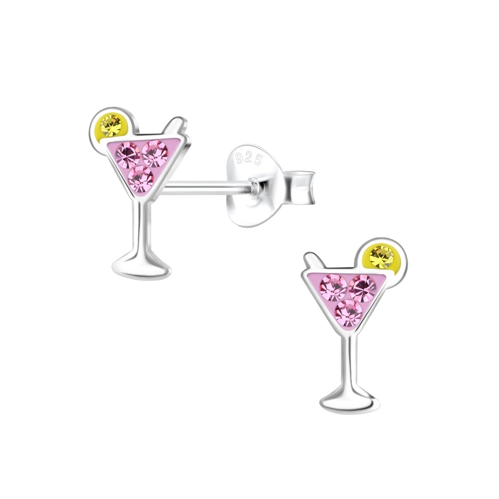 Puces d'oreilles verre à cocktail en argent