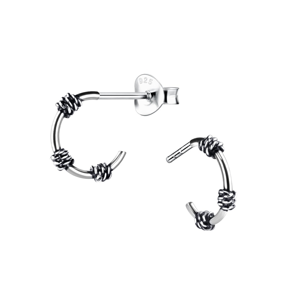 Silver Half Hoop Stud Earrings