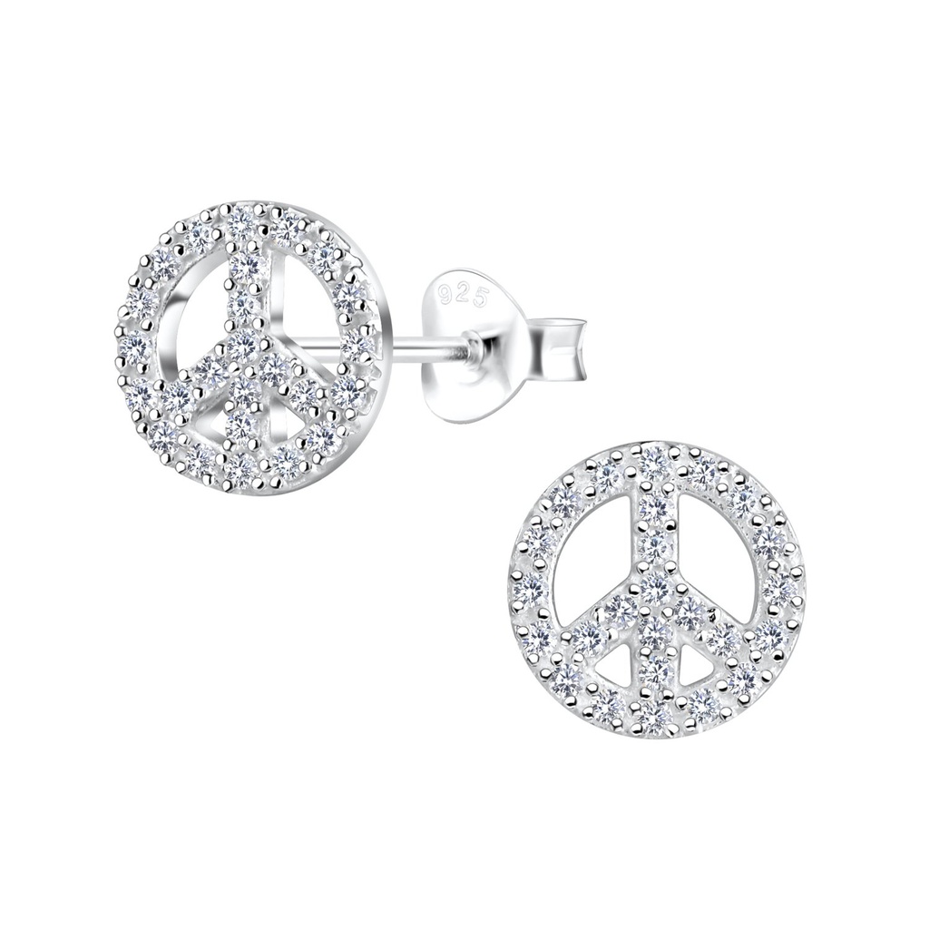 Silver Peace Sign Stud Earrings