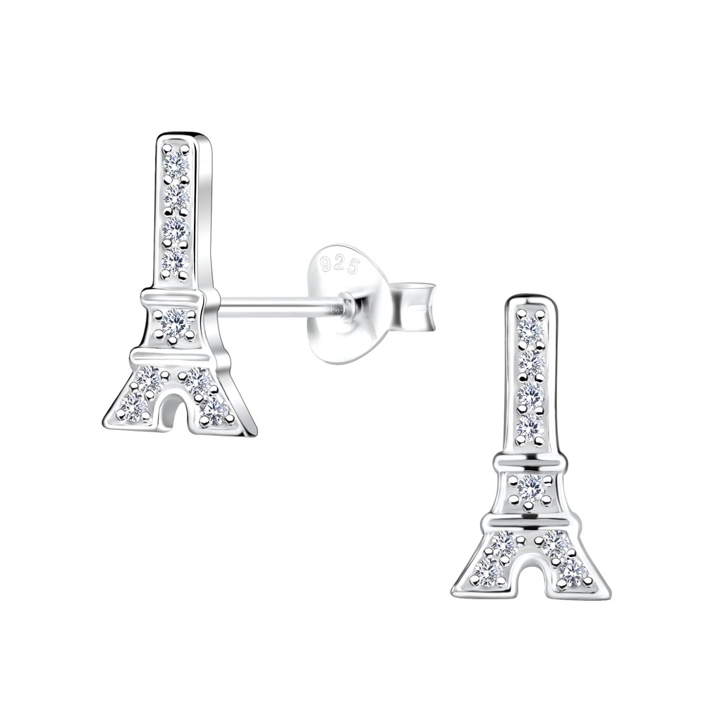 Silver Eiffel Tower Stud Earrings