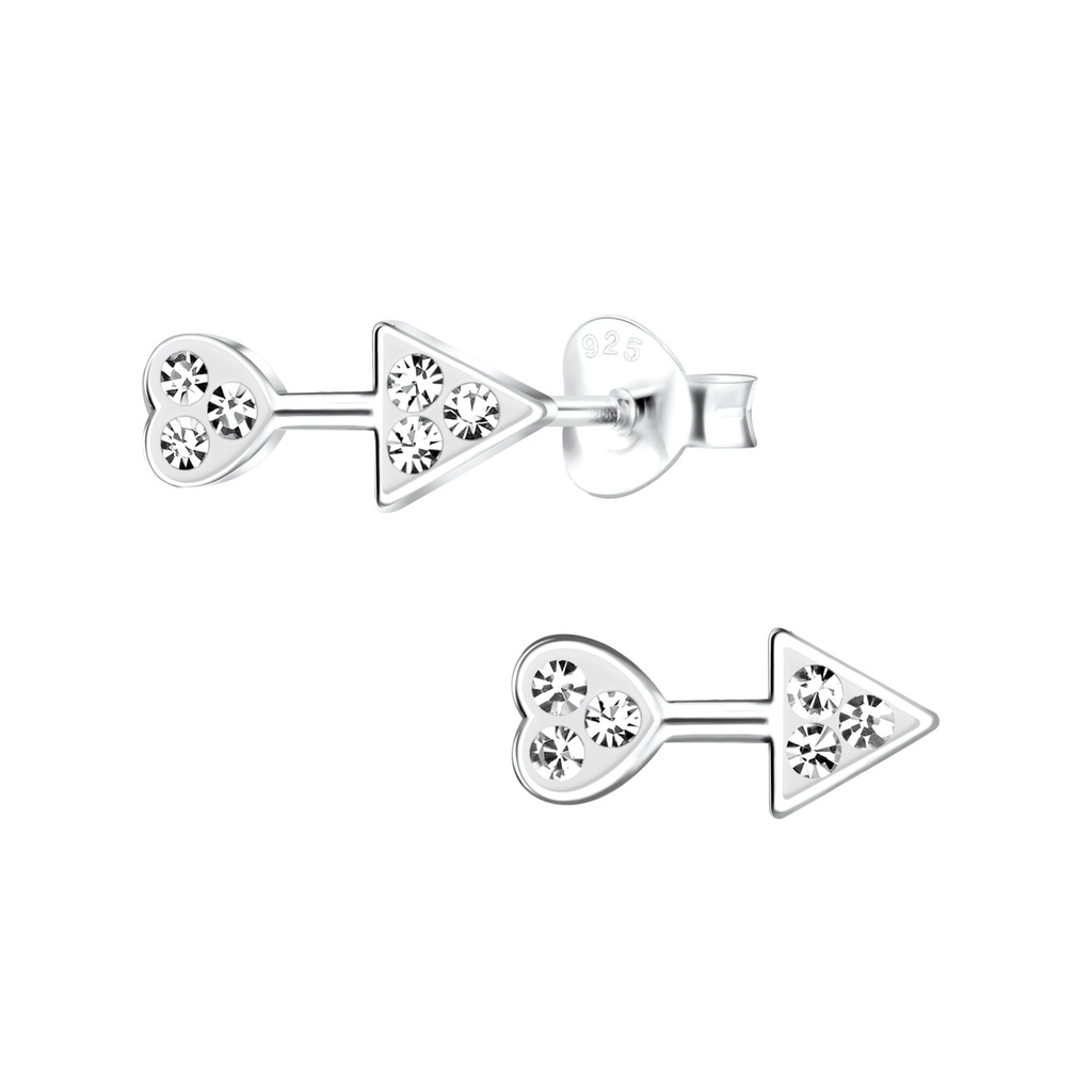 Puces d'oreilles flèche cœur en argent cristal