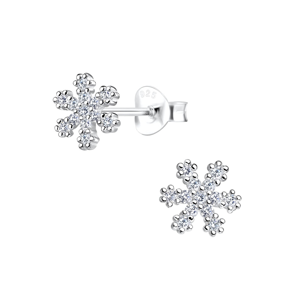 Silver Snowflake Cubic Zirconia Stud Earrings